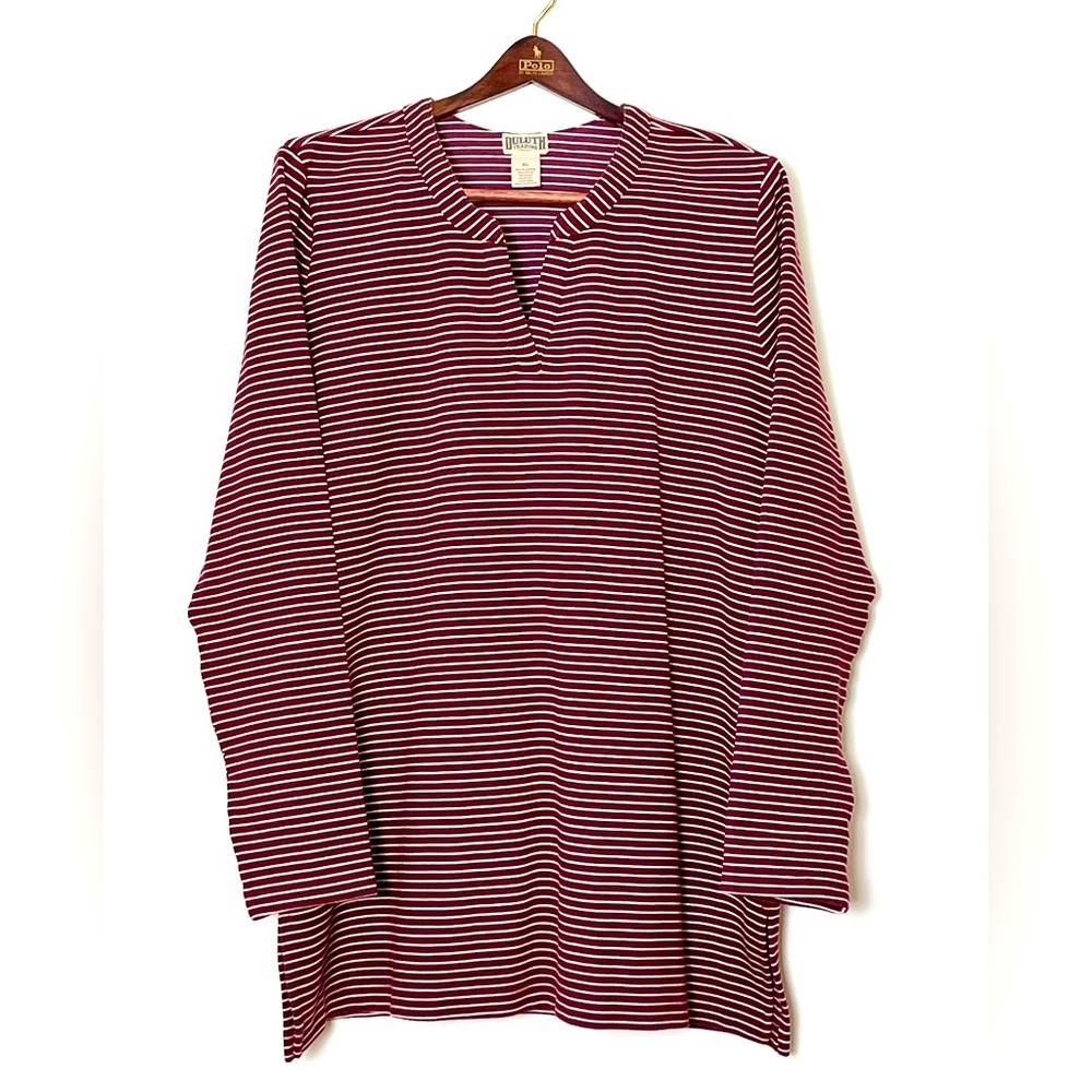 Duluth Trading Co. Ponte Pro Knit Tunic Top Women’s XL Burgundy White Stripe